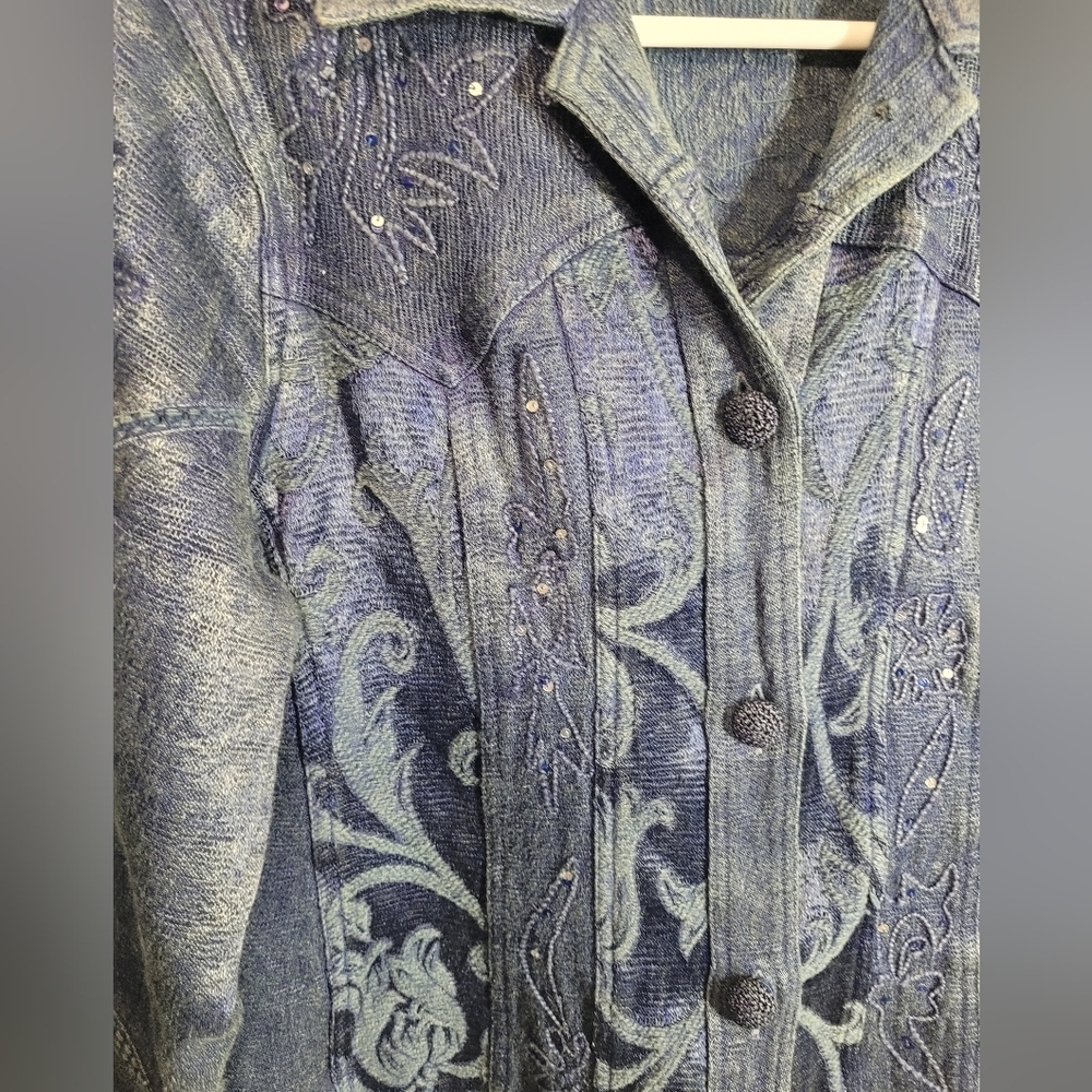 Vintage Flashback Couture Stylish Metallic Blue Embroidered Jacket Boho Medium - Picture 2 of 9